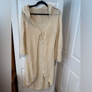Wandering Sage Cream Crochet Hooded Cover-Up